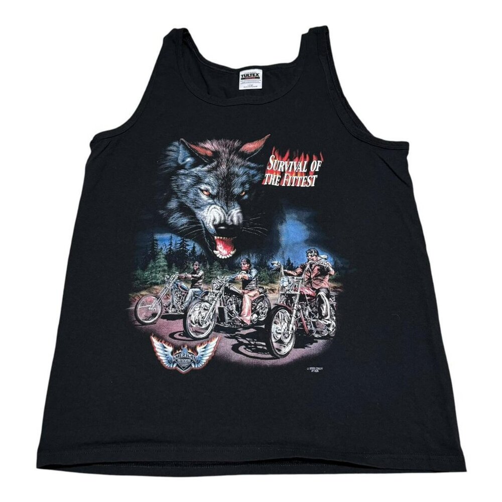 Vintage Tultex 2000 Survival of the Fittest‎ Biker Tank Top Adult Large